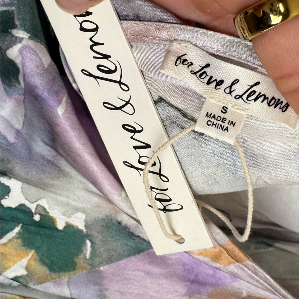 For Love And Lemons Megan Midi‎ Dress Purple Floral Satin Wrap Slit Sundress NEW - Picture 9 of 10